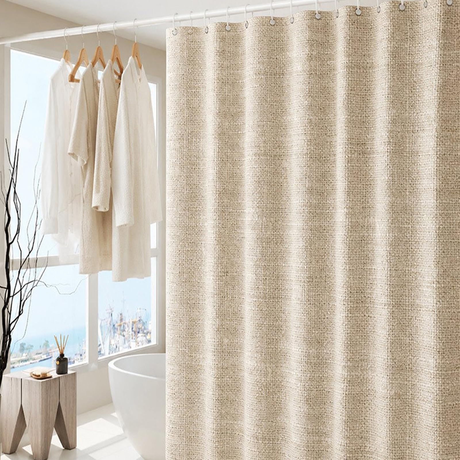 Tissu en lin au mètre - Tissu d'ameublement - Beige - Tissu