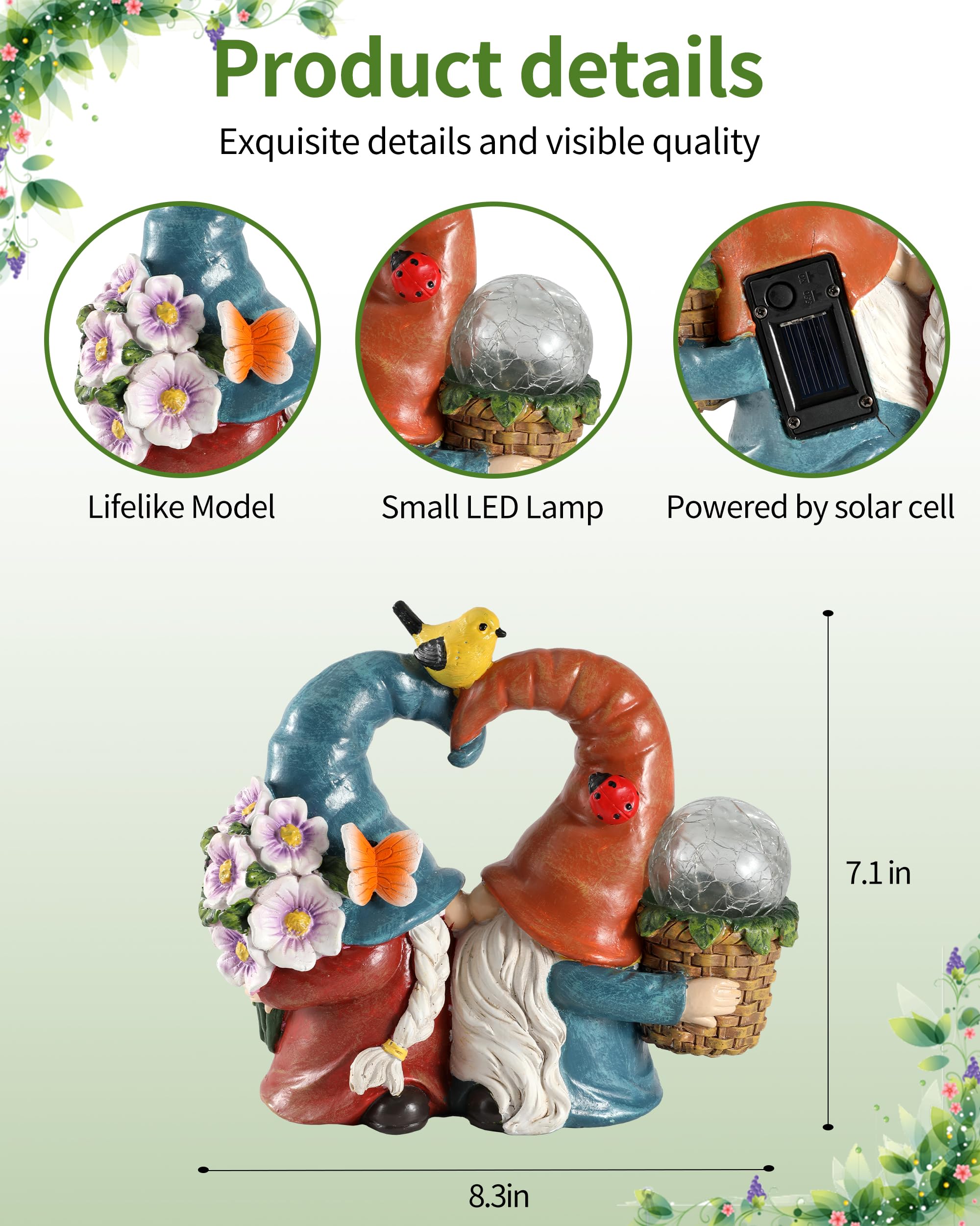 iStatue Decoraciones de gnomos besándose de primavera y verano con energía solar para el hogar y el jardín, adornos decorativos para césped al aire libre y estatuas (gnomos amados)