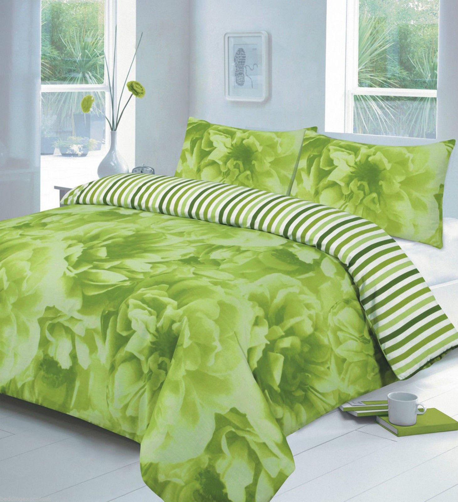 NZ Rose Pattern Floral Pleat Top Fully Lined Matching Curtain Pair (Lime, Curtain Pair 66"x72")