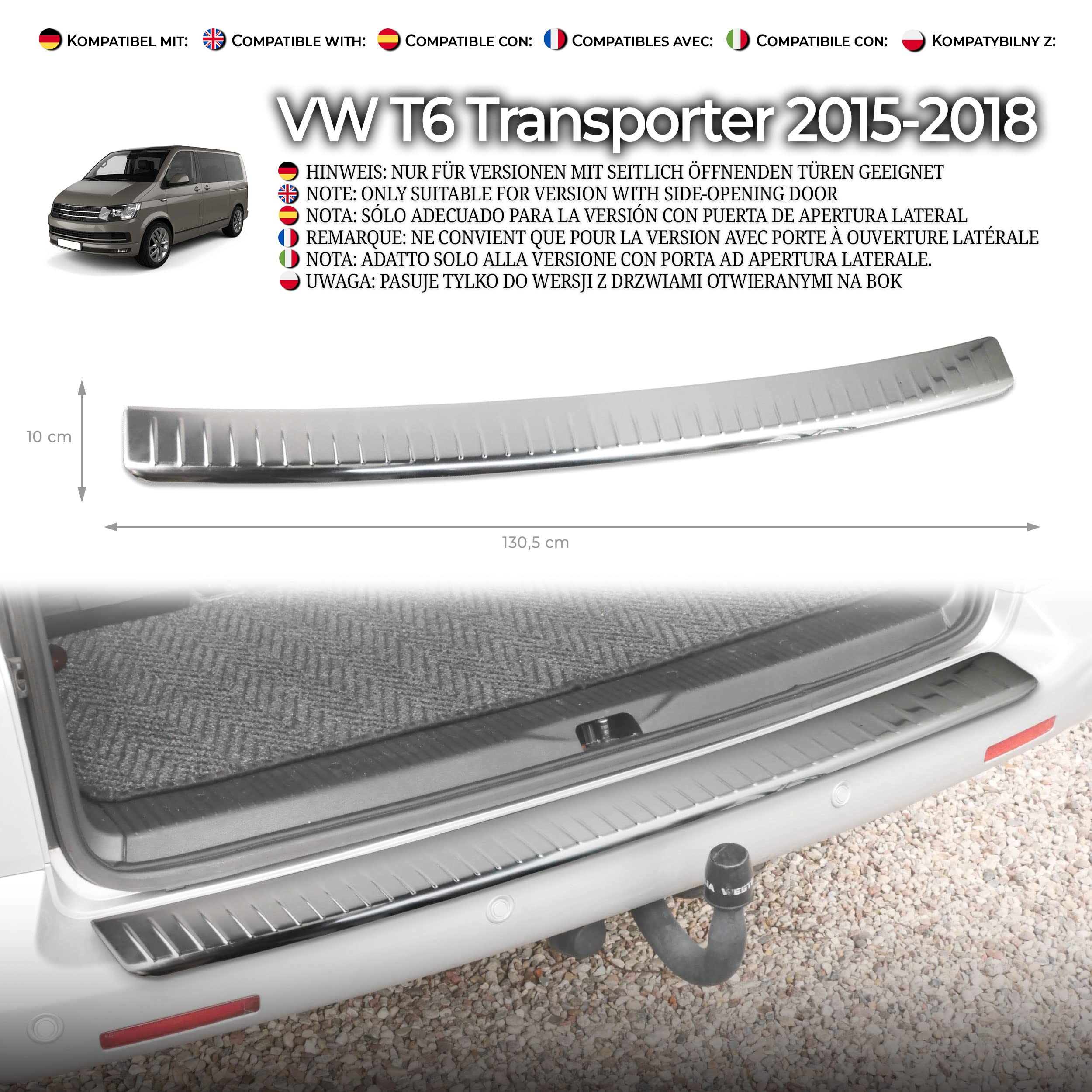 Chromemaster Protection Seuil Coffre VW T6 2015-2019 - Bande Pare-Chocs Arrière ABS Noir Mat Anti-Rayures