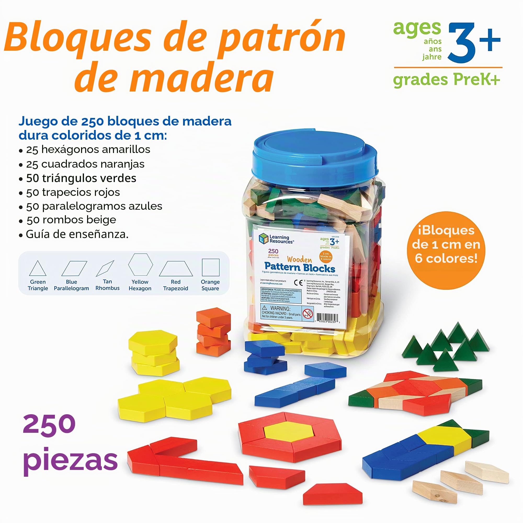 Learning Resources Bloques geométricos de Madera de 1cm (Juego de 250).