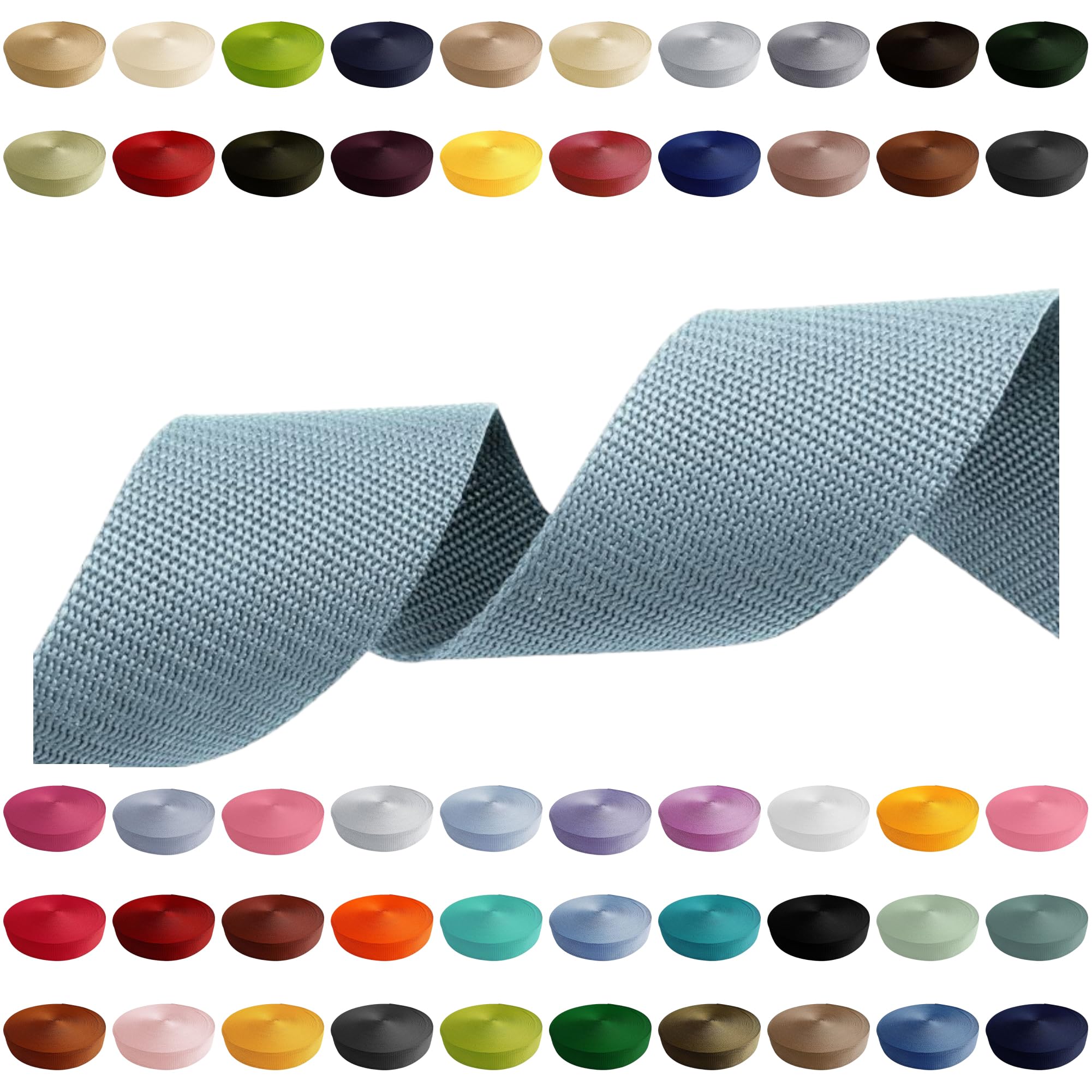 Webbing Strap 2m 5m 10m 50m, 50 Colors, Width 10mm 15mm 20mm 25mm 30mm 40mm 50 mm Polypropylene Bag Strap Ideal for DIY Projects, Handicrafts (546) Light Blue, 20mm x 5m