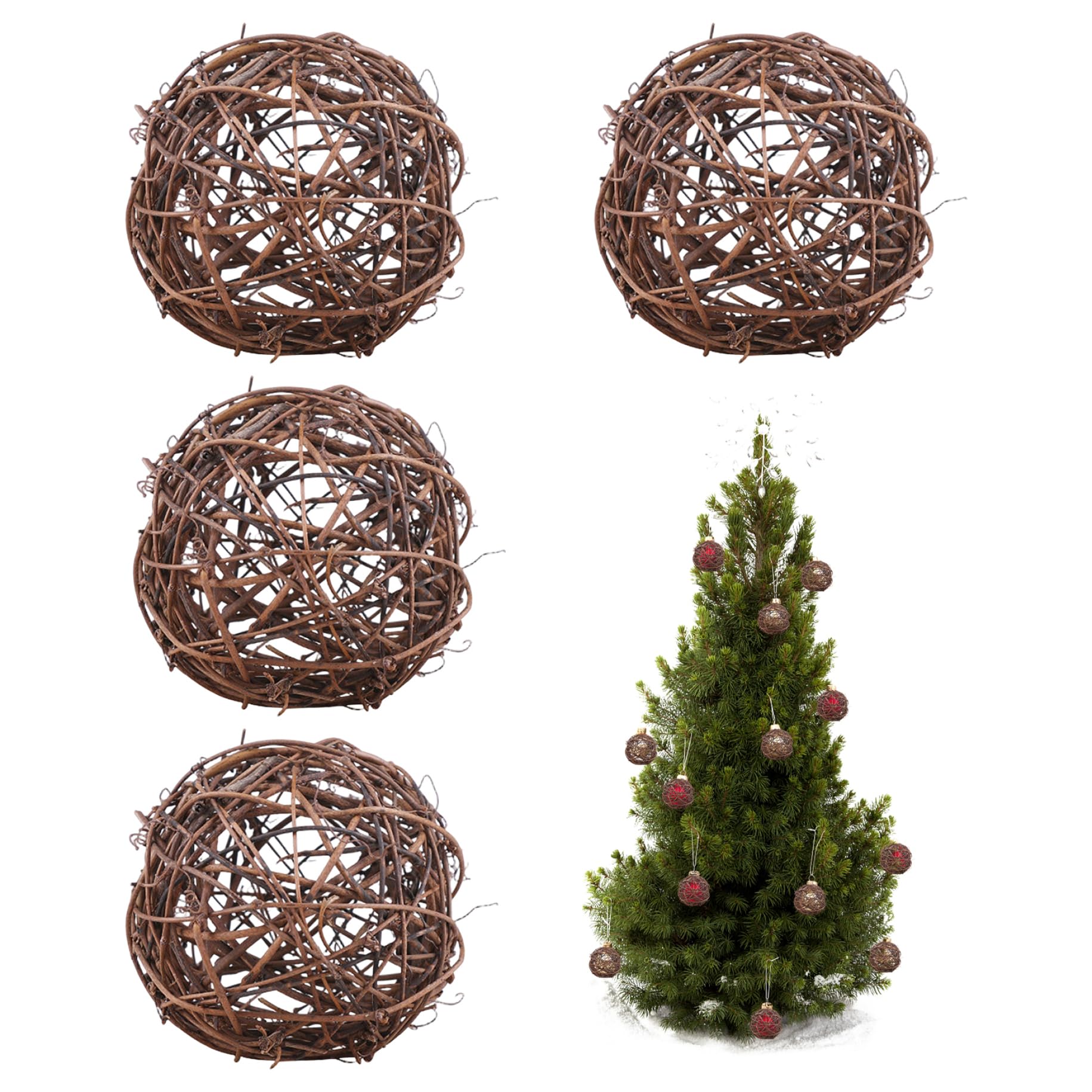 Boules de rotin naturelles 10 cm pour illuminer votre centre de table de Noël