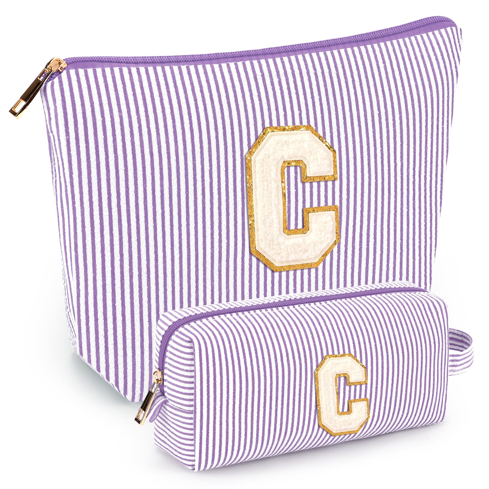 2 PCS Initial Makeup Bags for Women: Cosmetic Bag for Travel Toiletry - Birthday Gifts for 11 12 13 14 15 16 17 18 Years Old Girl Graduation Teacher