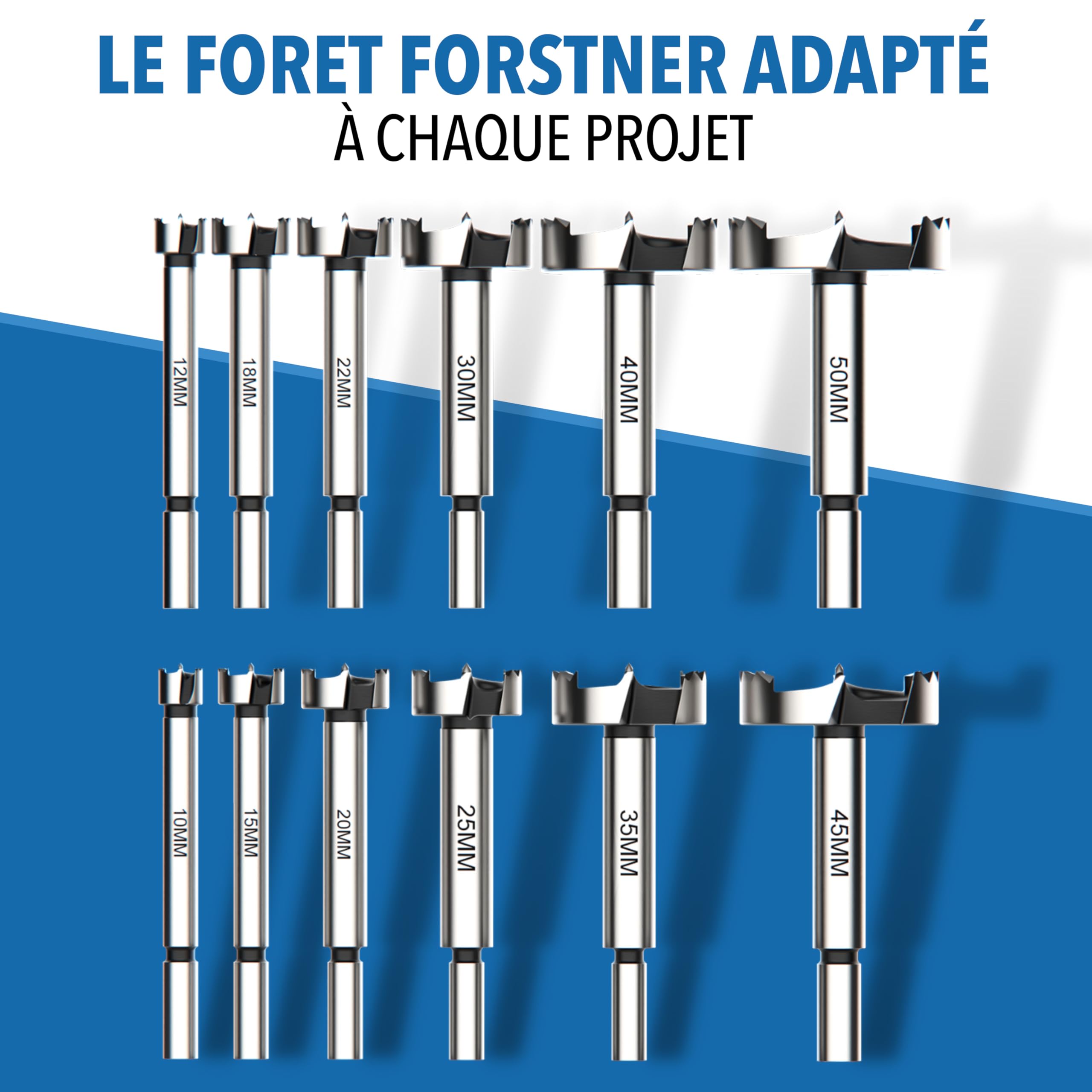 Mèche Forstner Lot de 12 10-50 mm Foret à Bois Coffret Perçage Meuble