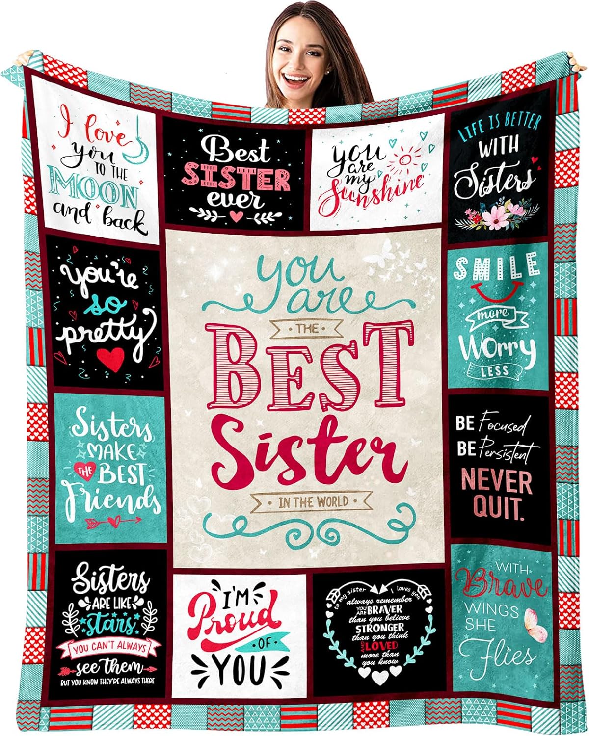 Valentines Day Sister Gifts, Sisters Birthday Gift Ideas Throw Blanket 60 x 50 Inch, Best Sis Ever Gift for Women, Birthday Presents for Sisters Adult from Sister/Brother