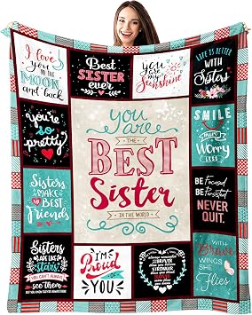 Mothers Day Sister Gifts, Sisters Birthday Gift Ideas Throw Blanket 60 x 50 Inch, Best Sis Ever Gift for Women, Birthday Presents for Sisters Adult from Sister/Brother
