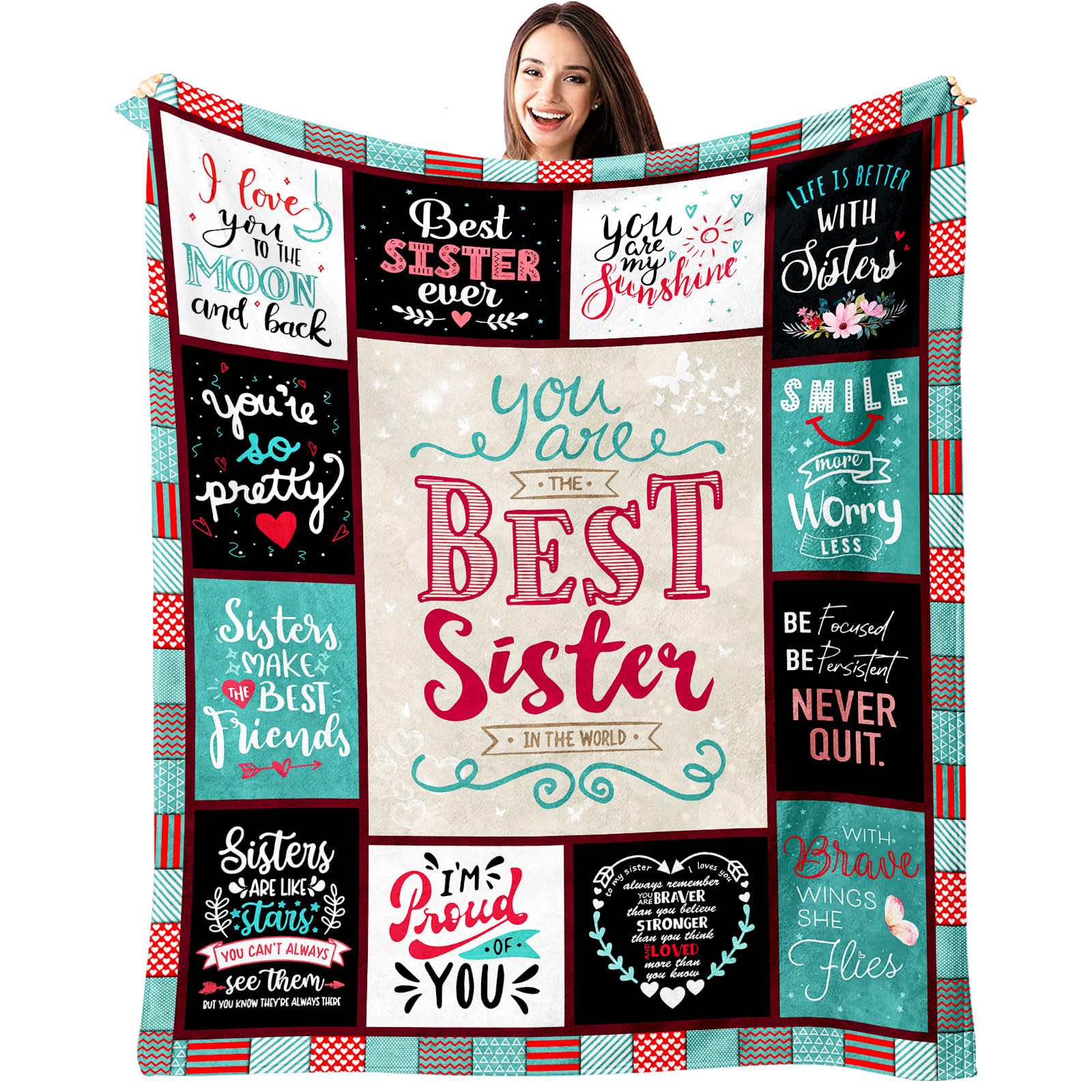 Dfaqehk Valentines Day Sister Gifts, Sisters Birthday Gift Ideas Throw Blanket 60 x 50 Inch, Best Sis Ever Gift for Women, Birthday Presents for