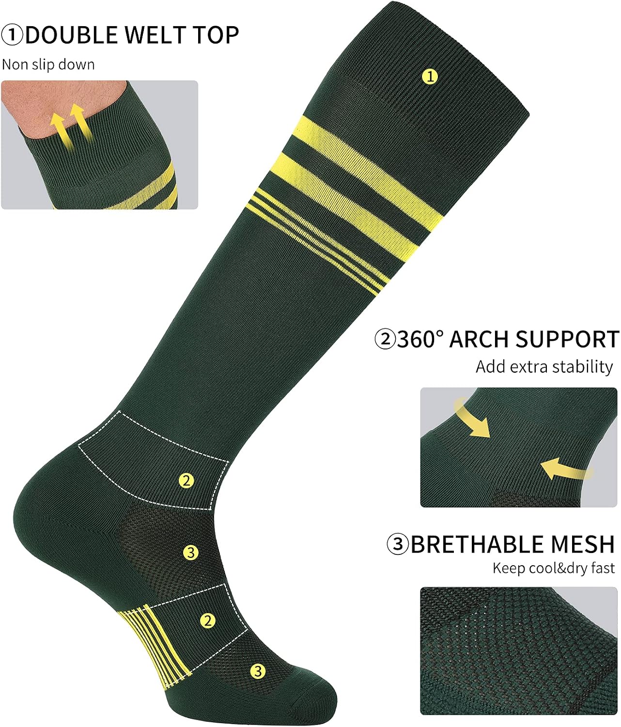 CS CELERSPORT Striped Soccer Athletic Knee High Socks for Kids Youth Adult image 4