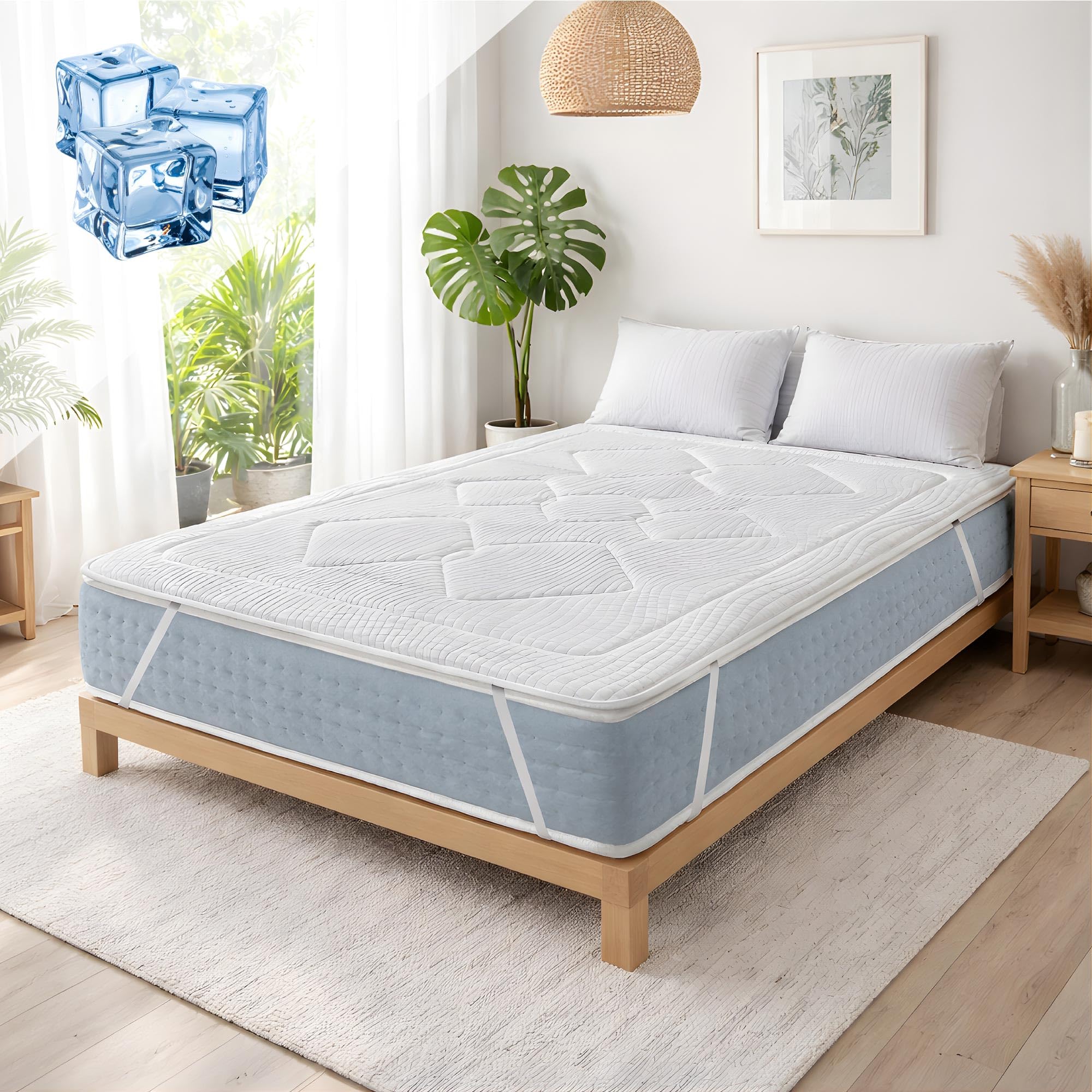 Topper Viscogel Efecto Frío Polar Dreams SonnoMattress, 4 cm Altura, Tejido Hilo Frío Transpirable, Adaptable, Sensación Fresca - 150x200x4