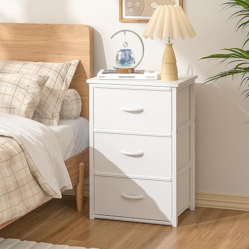 Miniatura 7 de Paquete de 2 cajones de almacenamiento apilables (6 cajones en total), organizador de armario blanco con parte superior de madera y marco de metal,