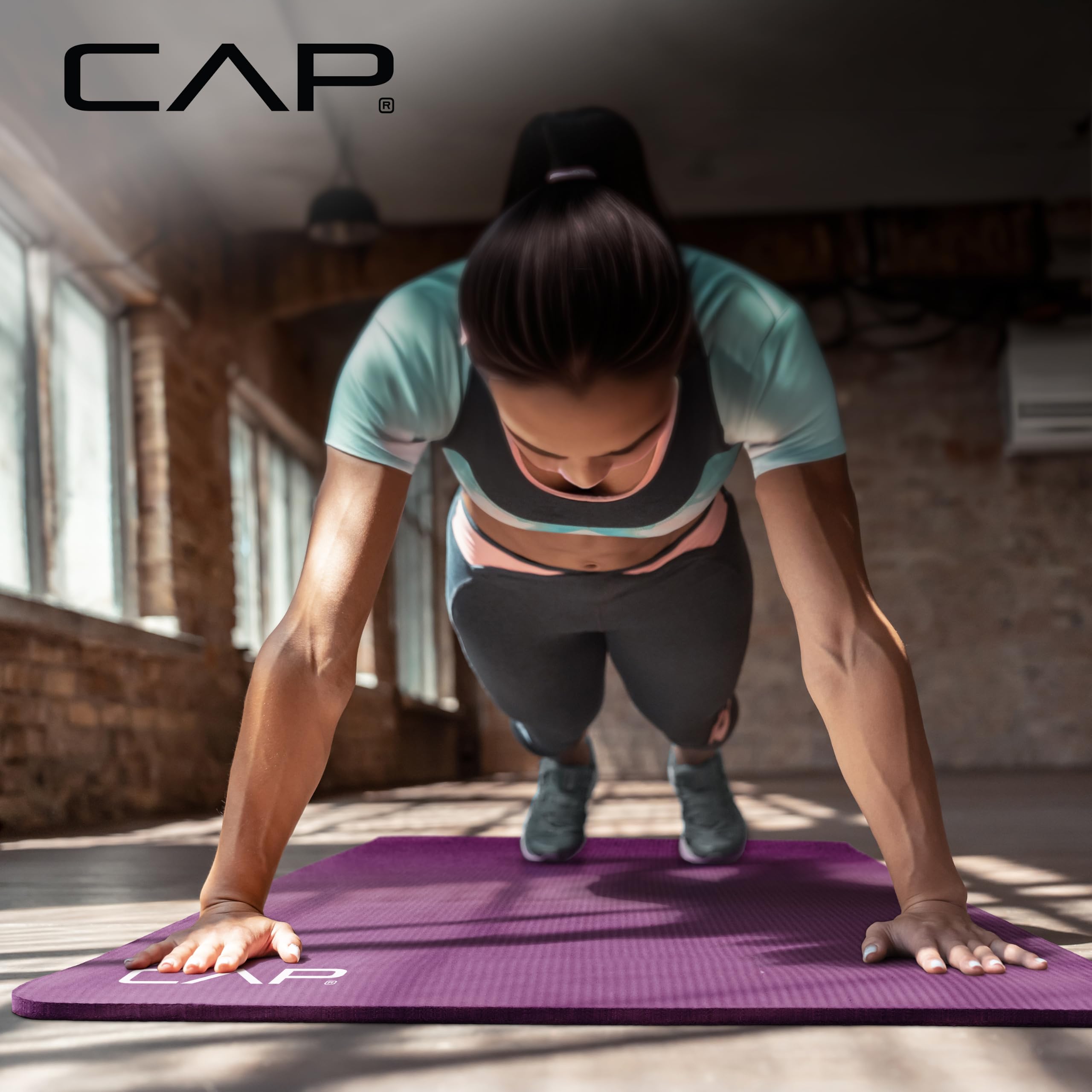 CAP 1/2" Thick Yoga Mat, Exercise & Workout Mat with Strap, Wine view 6