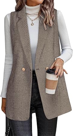 Happy Sailed Vest for Women Fall Winter Sleeveless Blazer Cardigans with Pockets