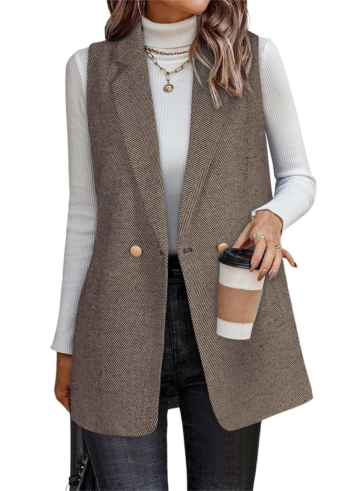 Happy Sailed Vest for Women Fall Winter Sleeveless Blazer Cardigans with Pockets