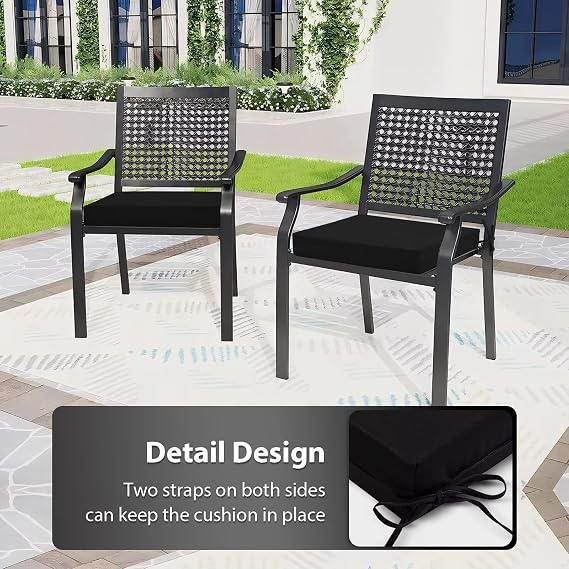 Outdoor Chair Cushions Set of 4, 18.5 x 16 Inch Patio Chair Cushions, Water Resistant, Non-Slip Ties (Black)
