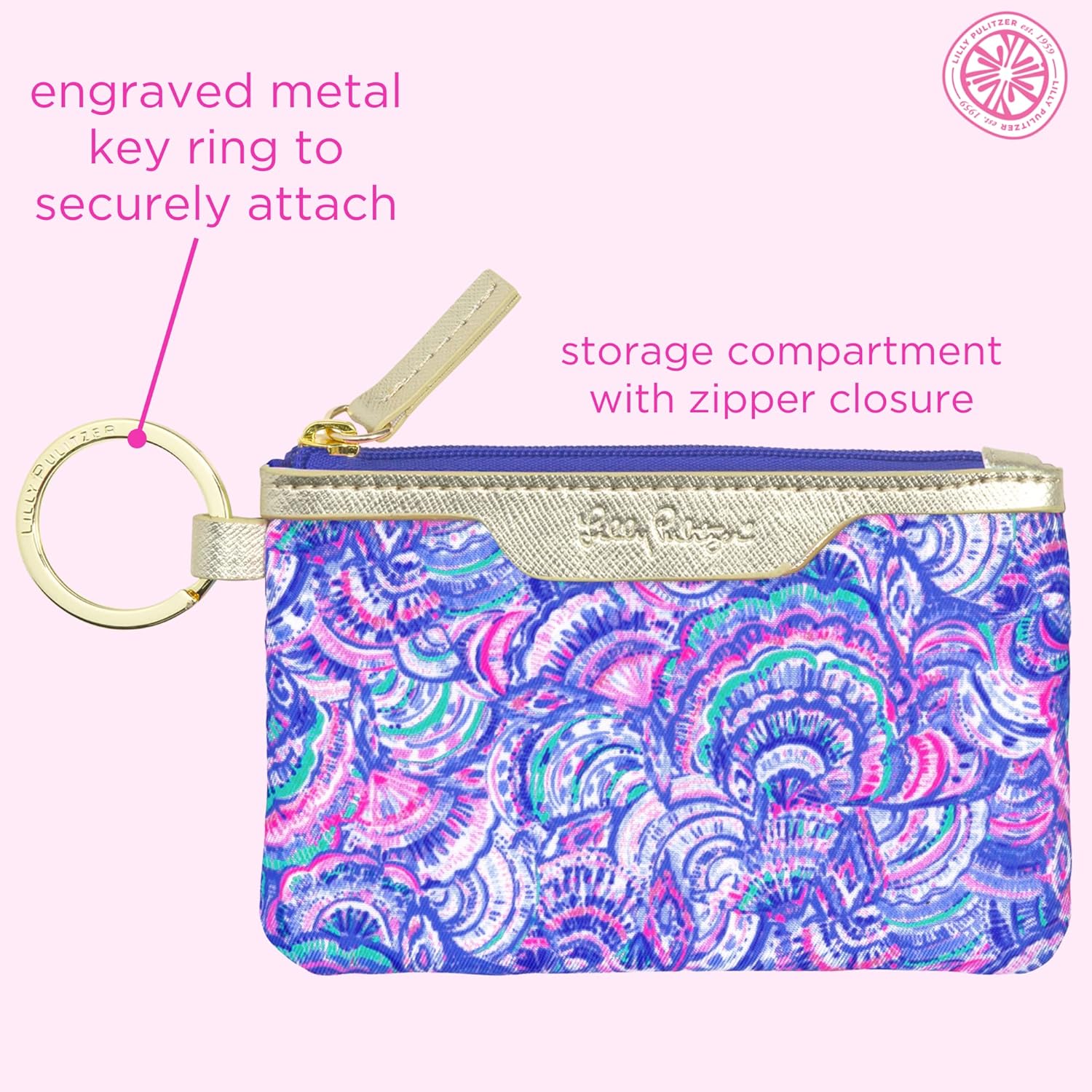 Lilly Pulitzer ID Holder Wallet, Blue Keychain Wallet with Zip Close, Cute Card and ID Case for Women, Happy As A Clam - Image 2