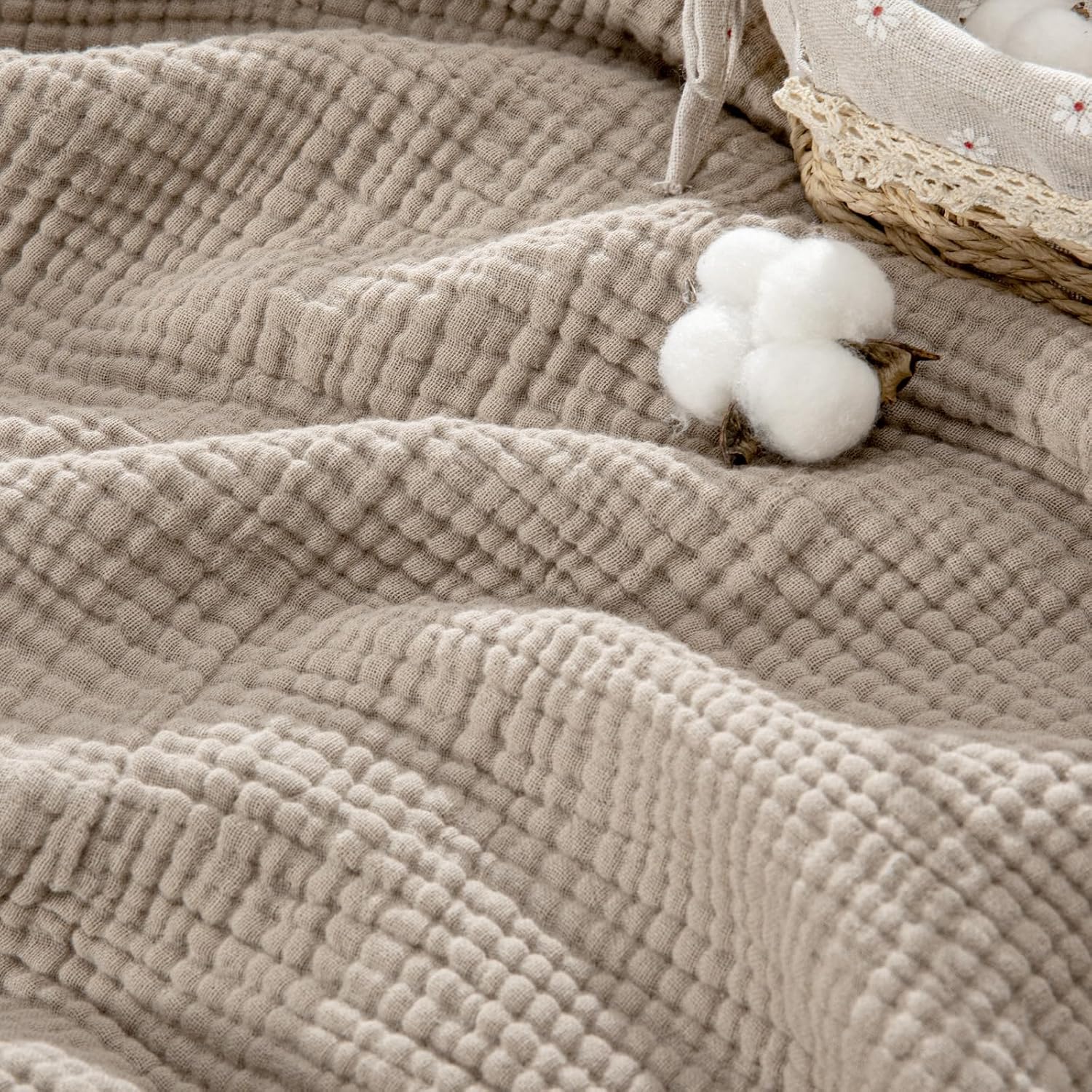 SOULFUL Muslin Throw Blanket with Tassels – Soft Cotton Throw Blanket for Couch or Bed, Lightweight and Breathable Gauze for All Seasons, Light Tan, 50″ x 60″