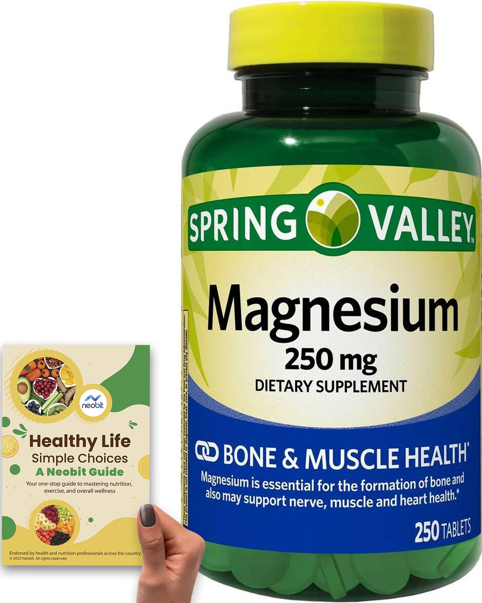 Spring Valley Magnesium Tablets 250mg, 250 Count, 250-Day Supply - Bundle with 'Healthy Life, Simple Choices' Guide'