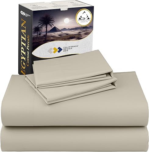 California Design Den Juego de Sábanas de Percal de Algodón Egipcio 100% Certificado Tamaño King - Sábanas de Cama Ligeras con Bolsillos Profundos