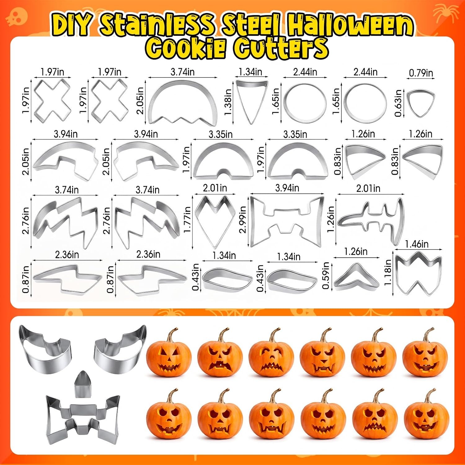 BreezeHug 80 Pcs Halloween Pumpkin Carving Kit 8 Set Professional Stainless Steel Pumpkin Carver Include Carving Tools with Storage Bag Pumpkins Stencils Bags for Halloween Party Decoration