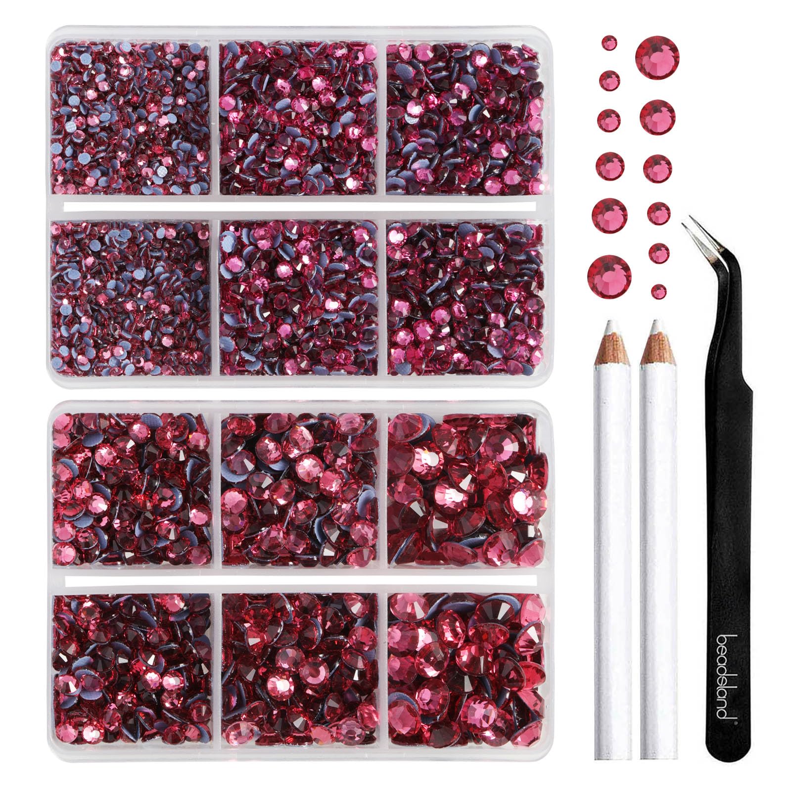 Beadsland Hotfix Rhinestones, Rose, 6080pcs Mixed 5 Sizes