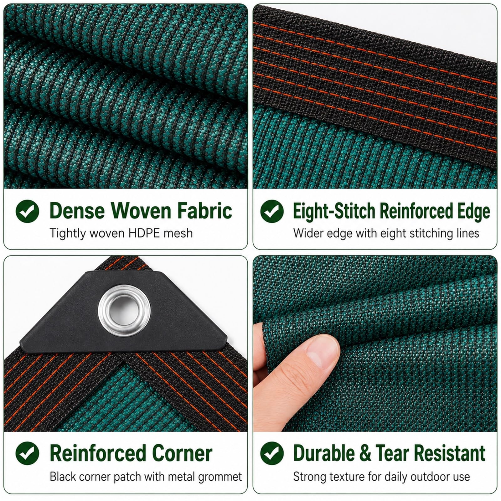 Malla de Sombreo Verde HDPE con Ojales para Jardín Terraza Invernadero | Resistente a UV, Ojales de Aluminio, Bordes de Seis Costuras y Esquinas Reforzadas para Balcón y Patio(2x12M)