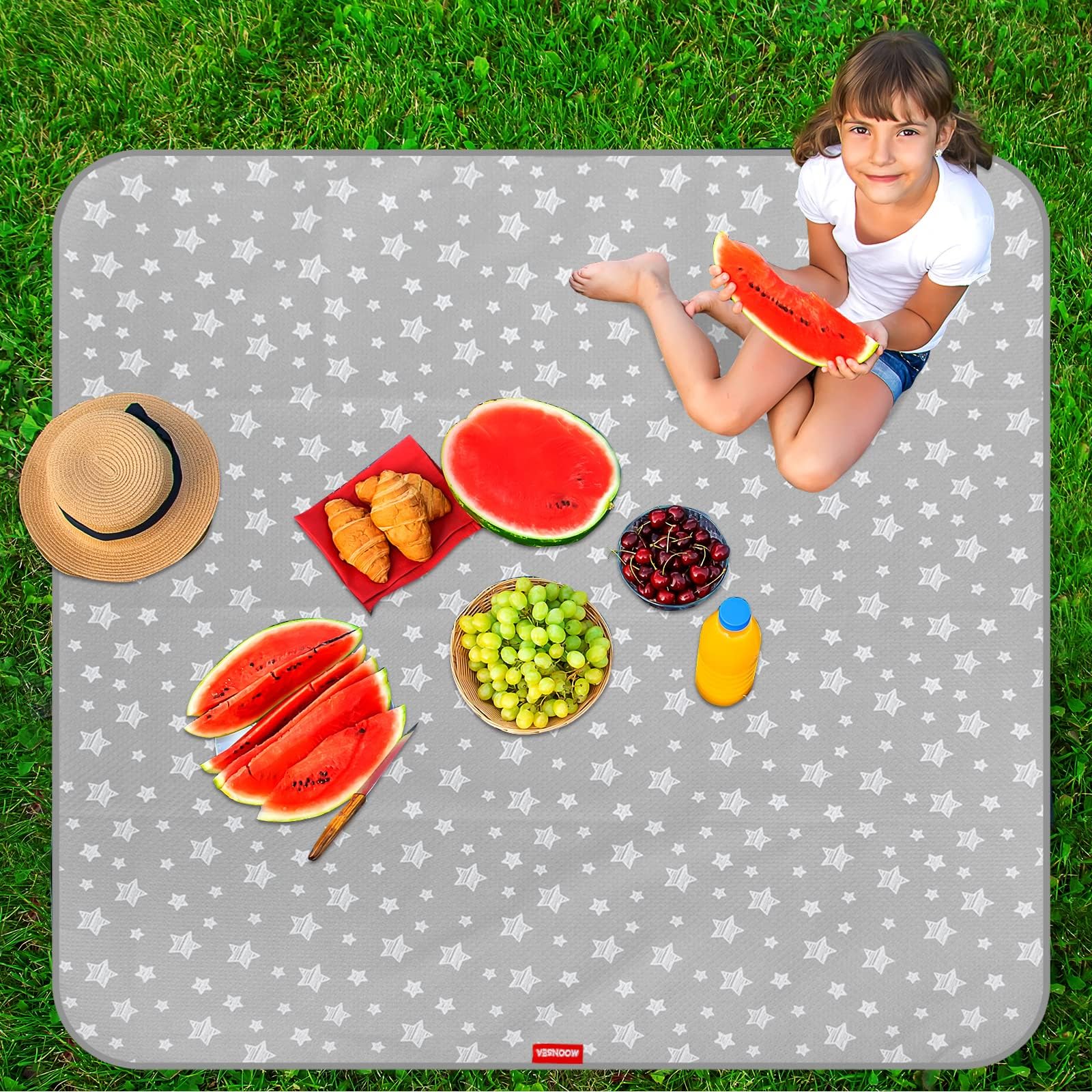Tapis anti-éclaboussures pour dessous de chaise haute, antidérapant et imperméable, lavable, portable, tapis de pique-nique pour art de bébé, artisanat, jeu, 106,7 x 117,8 cm – Étoile grise