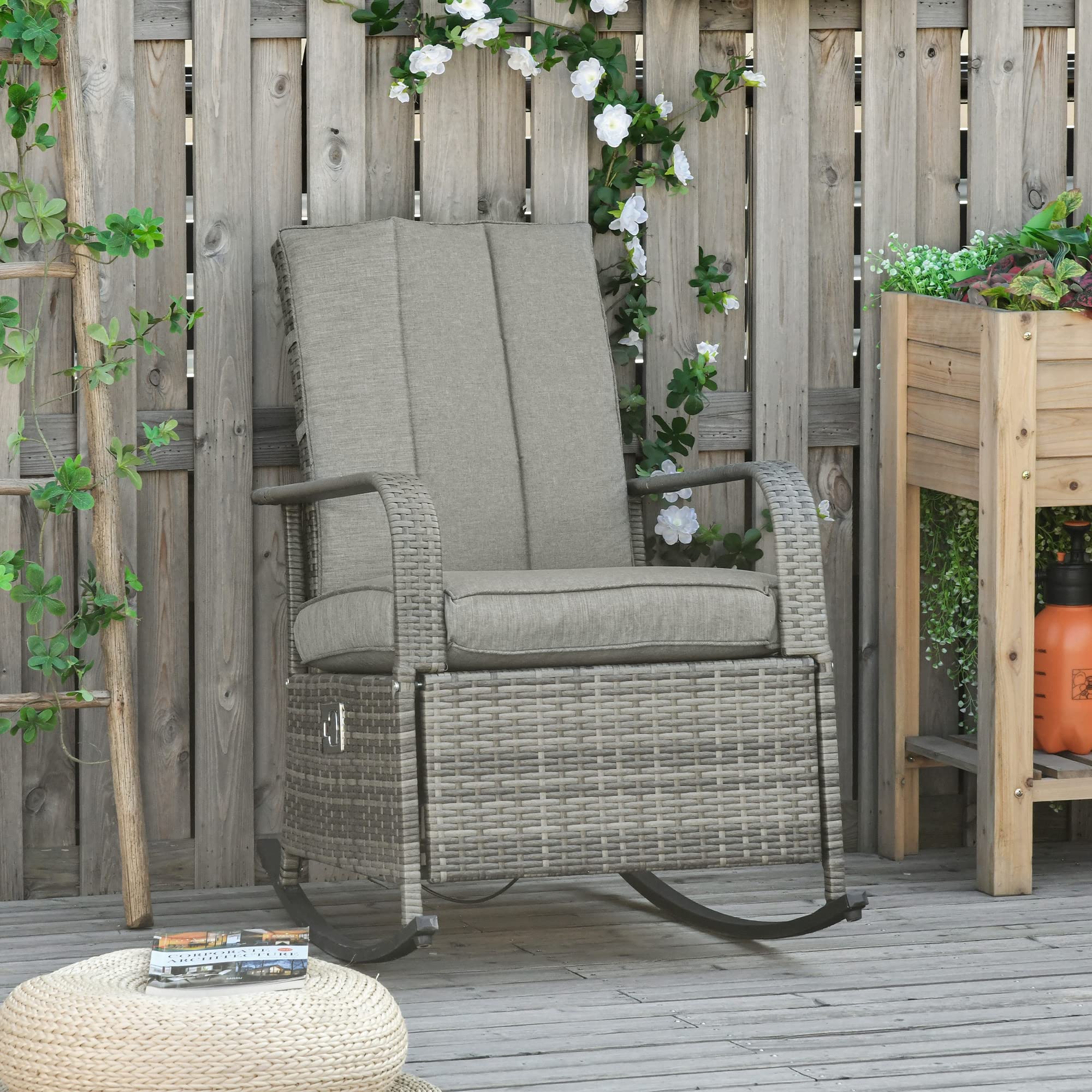 outsunny reclining pe rattan wicker patio lounge chair