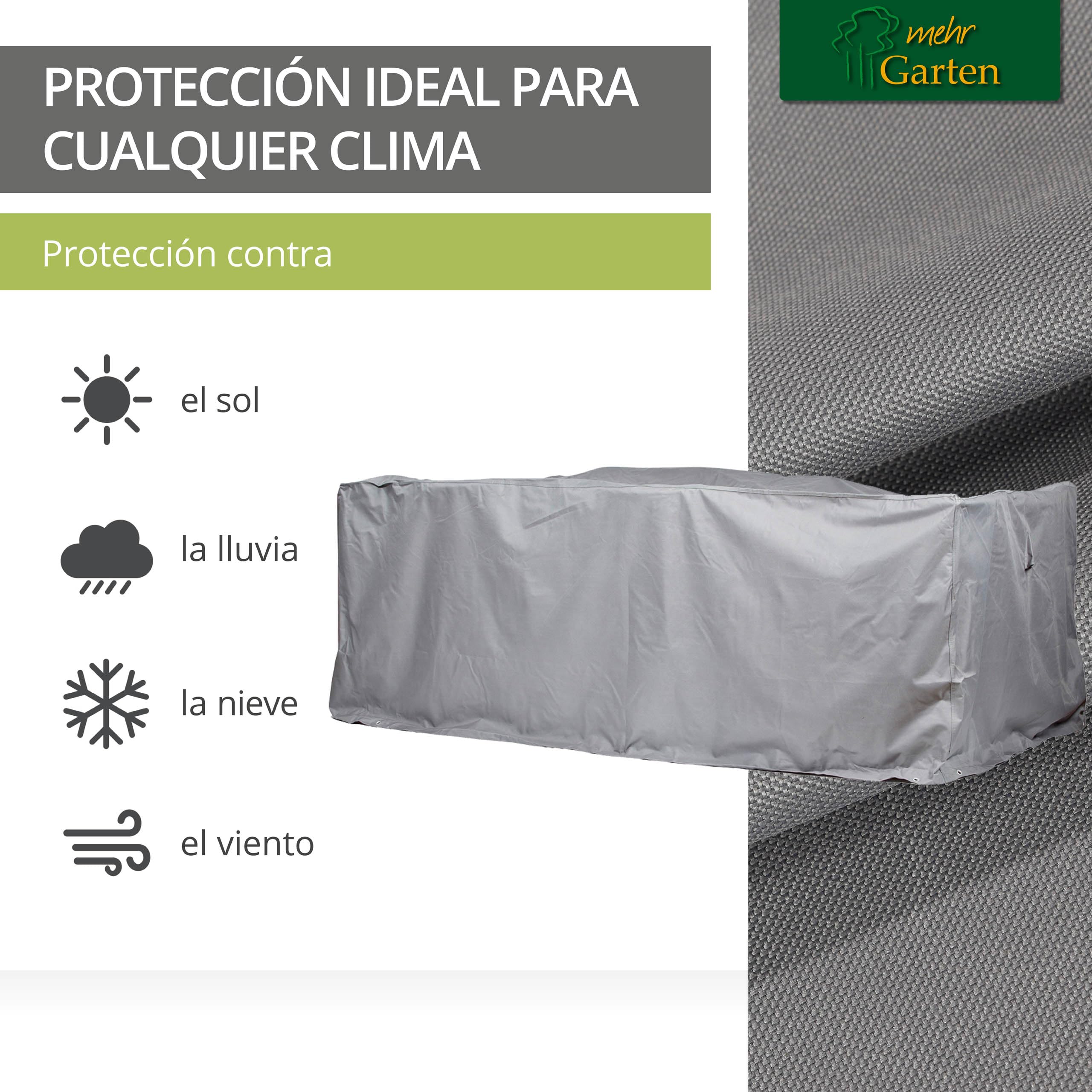 Funda Protectora para Muebles de jardín, Mesa Rectangular | 200 x 160 x 94 cm | Poliéster Tejido Oxford 600D, Color: Gris