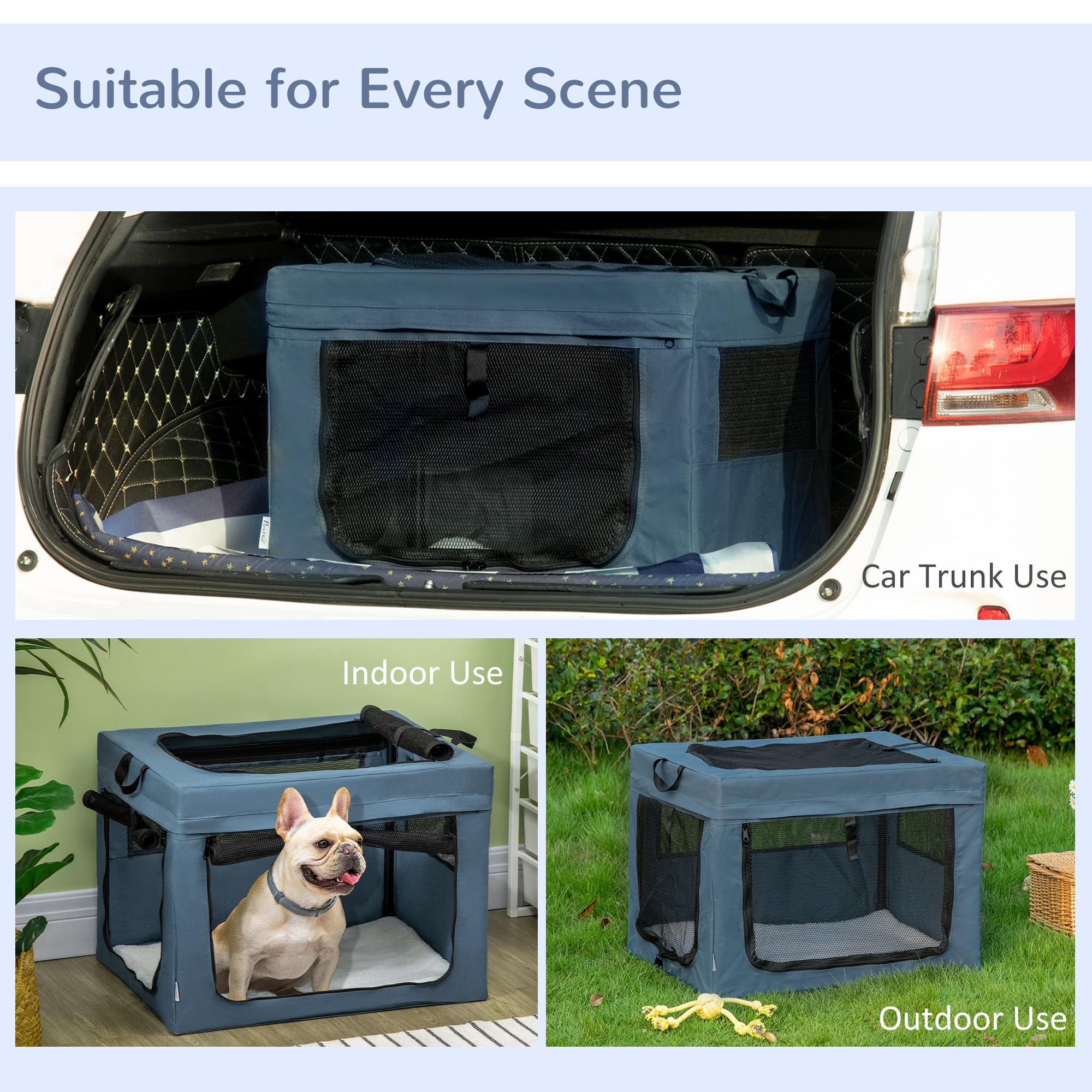 PawHut Transportín Mochila para Perros y Gatos Bolsa para Mascotas Transportador para Perros con 3 Puertas y Cojín Suave 69x51x51 cm Azul