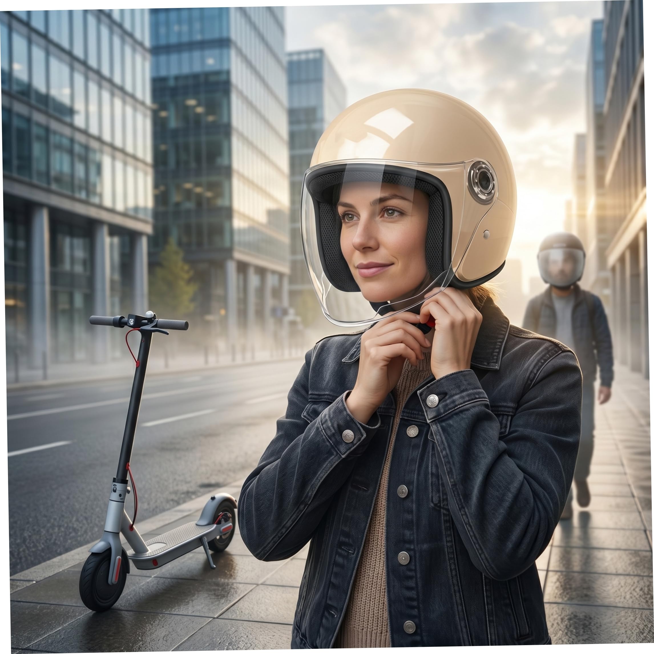 Casco Scooter para Hombre, Casco Abierto con Visera, Cascos De Protectores Multicapa para Hombres Y Mujeres, Lentes Resistentes A La Niebla, Negro.