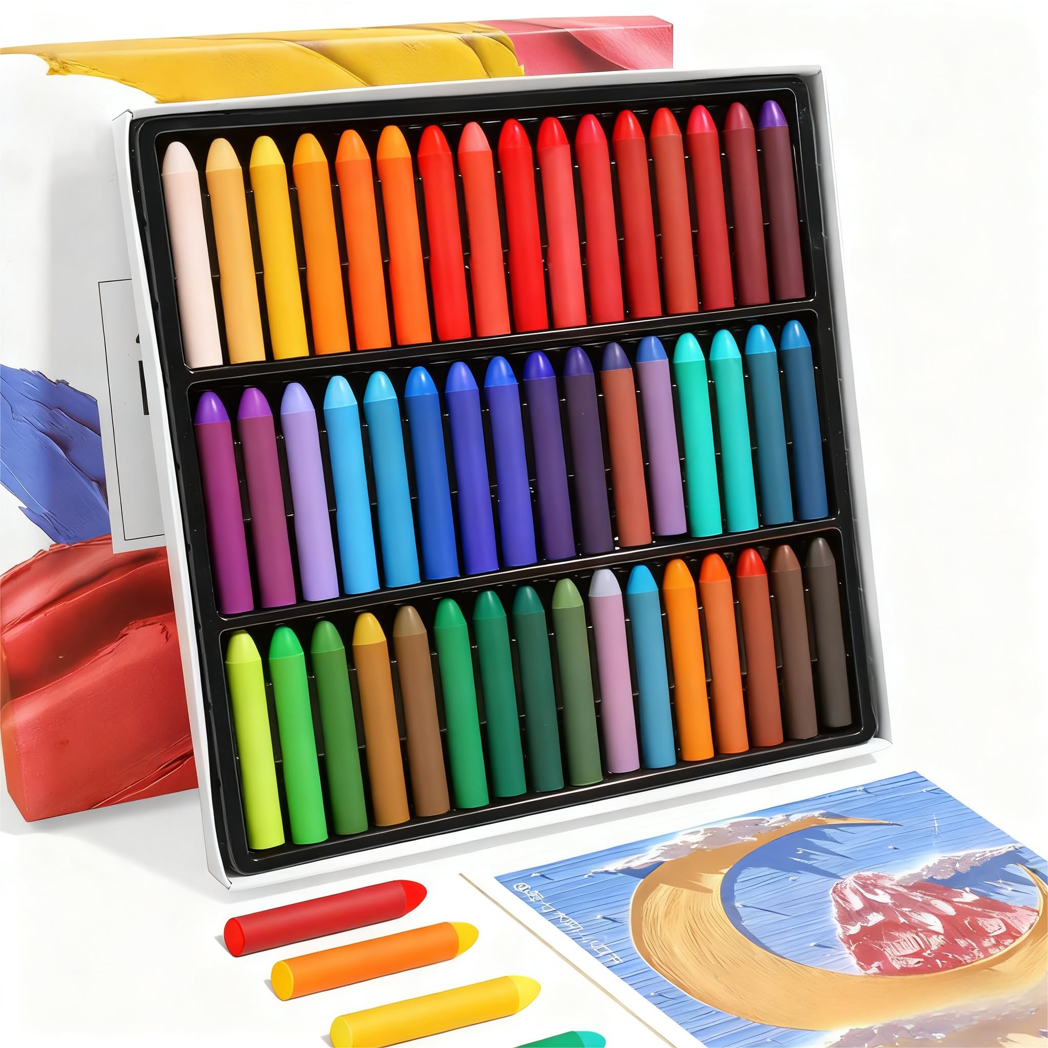 TERRIFI 48 Colors Soft Oil Pastels Set, Vibrant and Creamy Oil Pastels, Pastels Art Supplies for Professional Drawing, Suitable for Artists, Beginners, Kids Art Painting