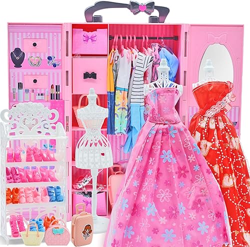 Ropa de muñeca de bebé, juguetes para niñas, 102 piezas de accesorios de juguete para muñecas con armario para vestido de novia de 11.5 pulgadas,
