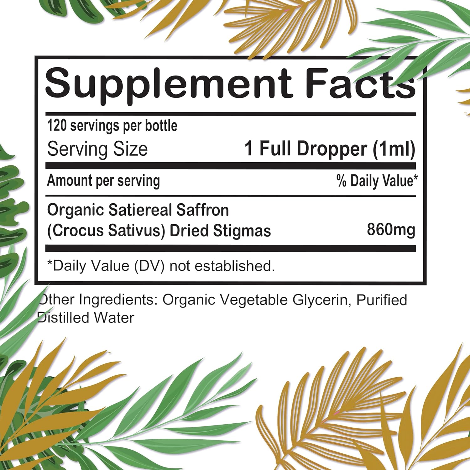 Satiereal Saffron (Crocus Sativus) Dried Stigmas Herbal Tincture Alcohol-Free (4 oz)