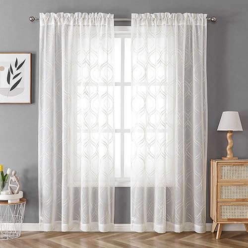 Miniatura 2 de Visiontex. Cortinas de lino sintético con bolsillo para tubo, cortinas para ventana, para sala de estar, juego de 2 paneles de cortina.