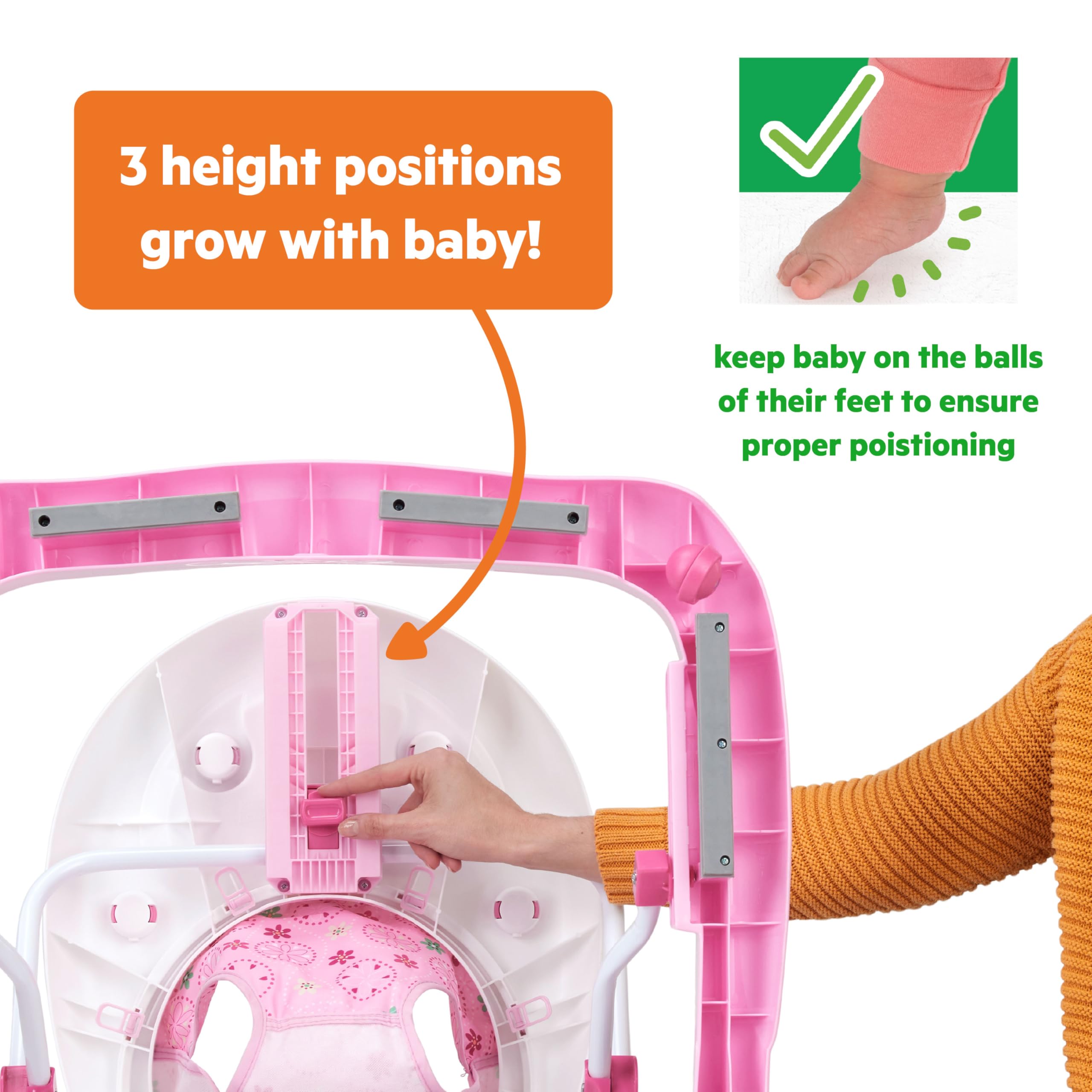 Bright Starts 60287-1-W11 Przyrząd do Nauki Chodzenia z Regulacją Wysokości, Wielokolorowe