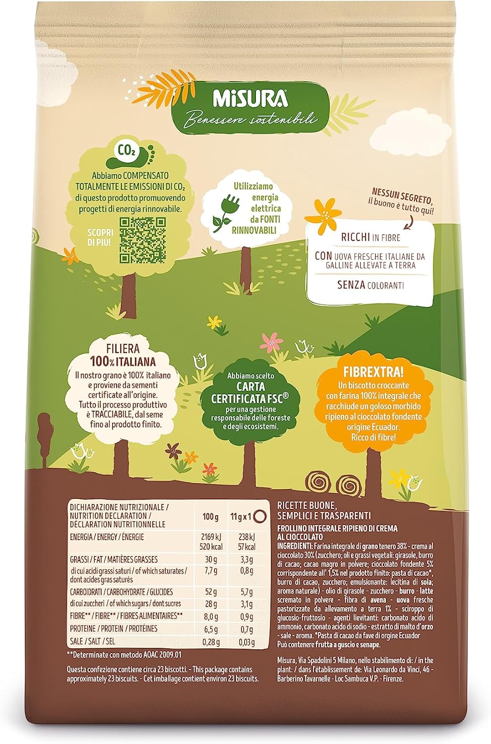 Misura Biscotti Integrali Ripieni di Cioccolato Fondente Fibrextra | 100% Farina Integrale | Ricchi in Fibre | Confezione da 260 grammi - Immagine 2