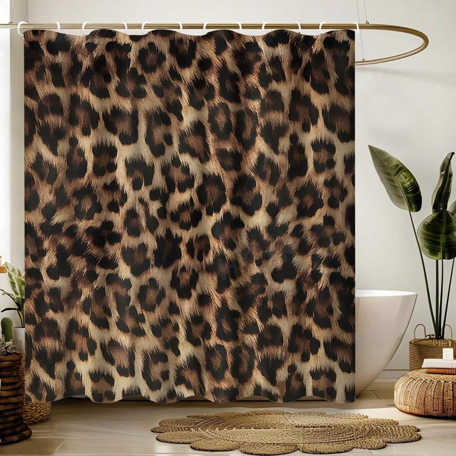 Rideau de douche imprimé léopard chic pour salle de bain fleurie 120x175cm