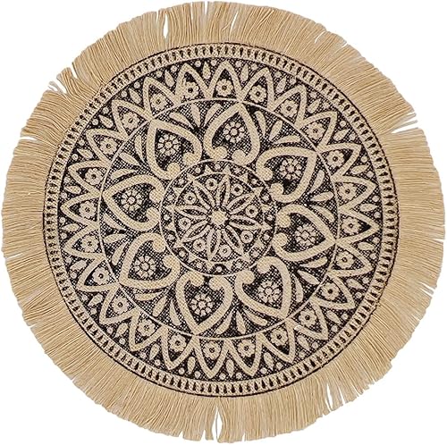 Miniatura 7 de Juego de 6 manteles individuales redondos, para comedor de invierno, moderno, trenzado, beige, bohemio, mesa redonda y círculo de otoño, manteles