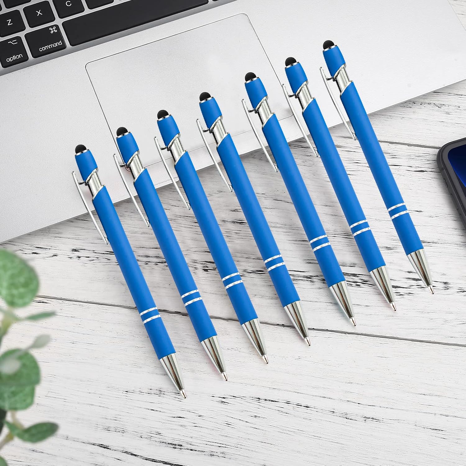 PASISIBICK 12 Pieces Blue Ballpoint Pen with Stylus Tip, 2 in 1 Stylus Stylish Pen, Blue Metal Stylus Pen for Touch Screens, Black Ink, 1.0 mm Medium Point(12 PCS Light Blue) image 3