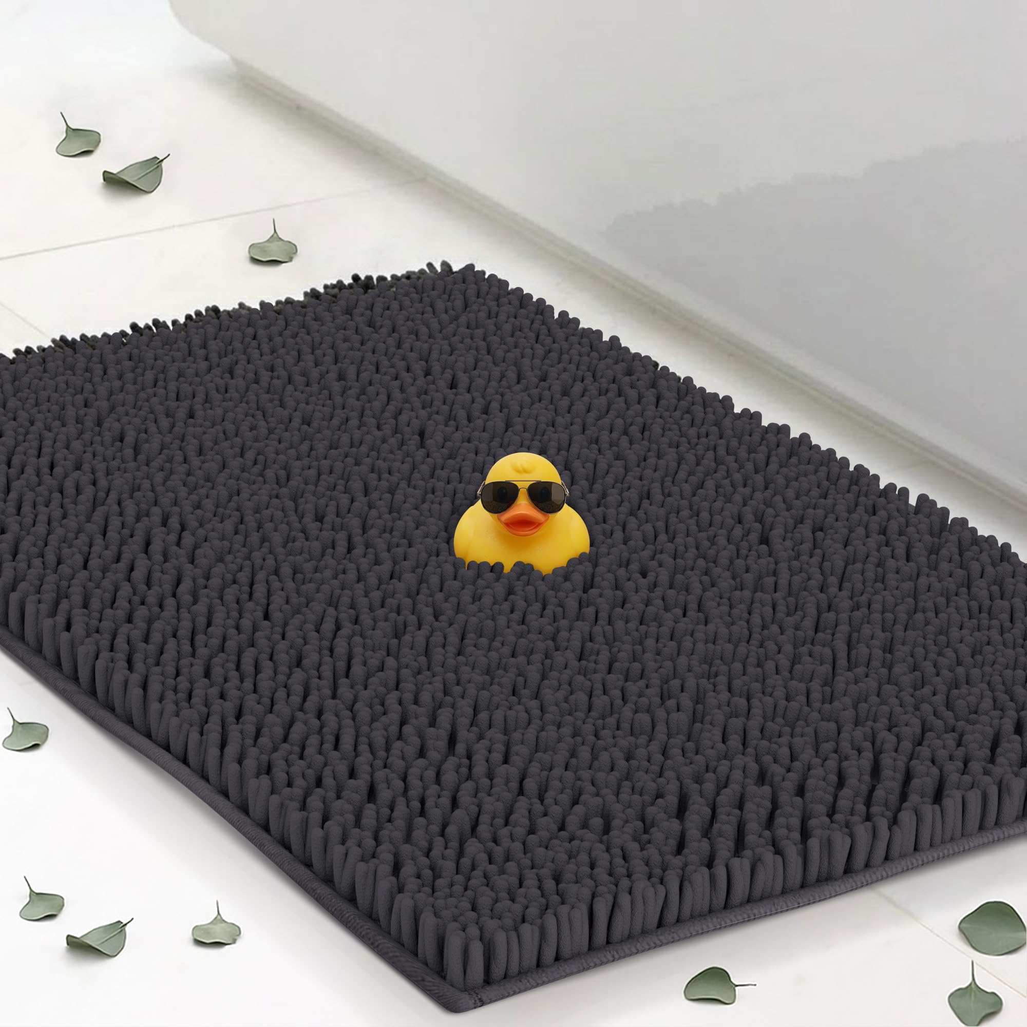 Chenille Bath Mats 22"x14", Plush Absorbent Bath Mats Quick Dry, Soft & Machine Washable, Non Slip Carpet for Bathroom, Thick Bathroom Rugs, Shower Restroom Rug Mat, Alfombras De Bano, Bathrugs Charcoal Gray 22" x 14" (Rectangular)