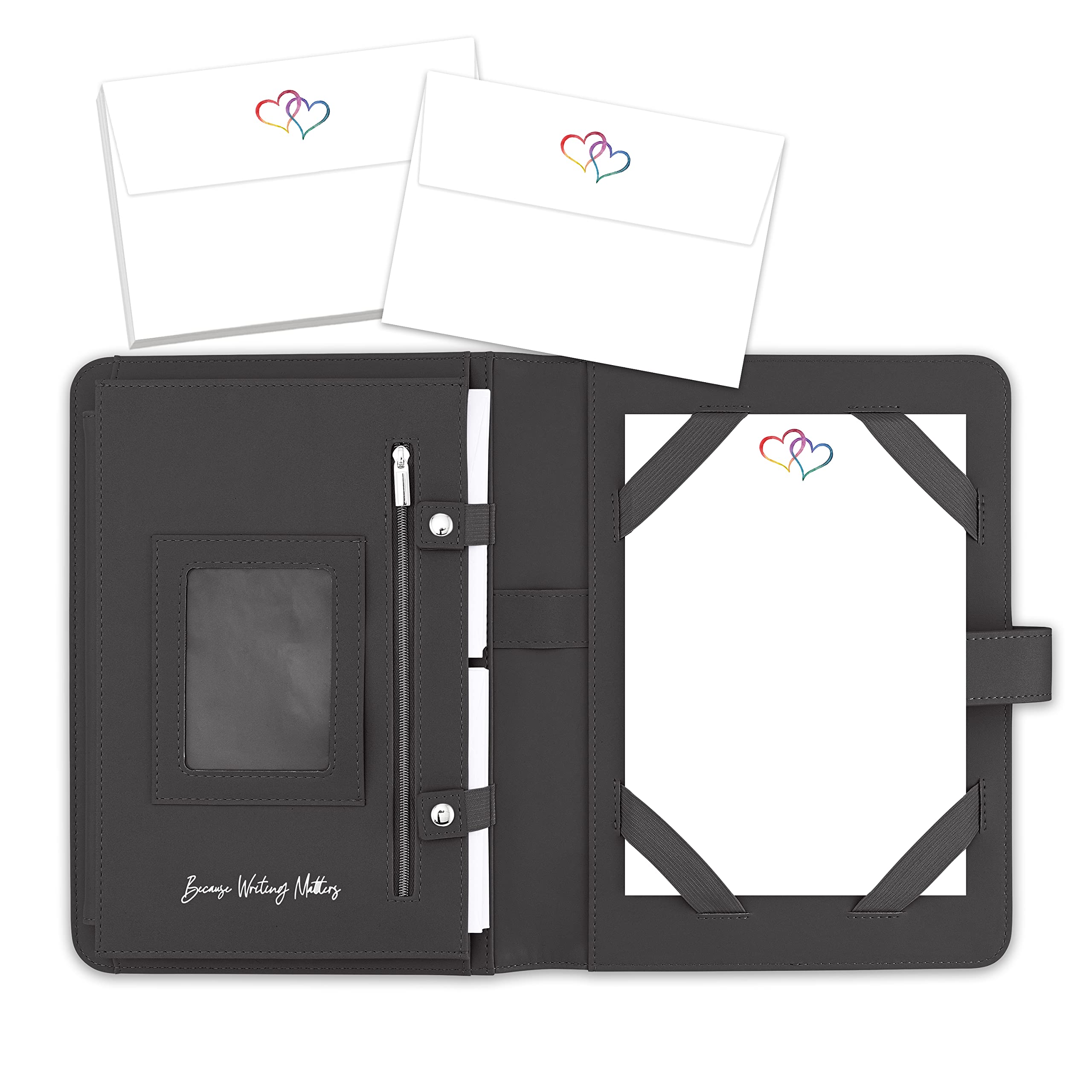 Me Loovely Rainbow Love Hearts Letter Writing Paper and Envelopes A5 Size Papers Gift Set Heart Design Stationery Supplies | (20 Letters & 20 Envelopes with Black Organiser) — image 1