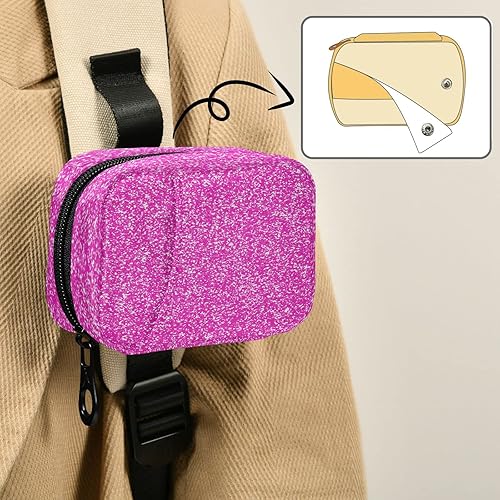 Miniatura 6 de Estuche organizador de píldoras con purpurina rosa intenso magenta fucsia brillante para 7 días, pequeño y bonito pastillero de viaje con