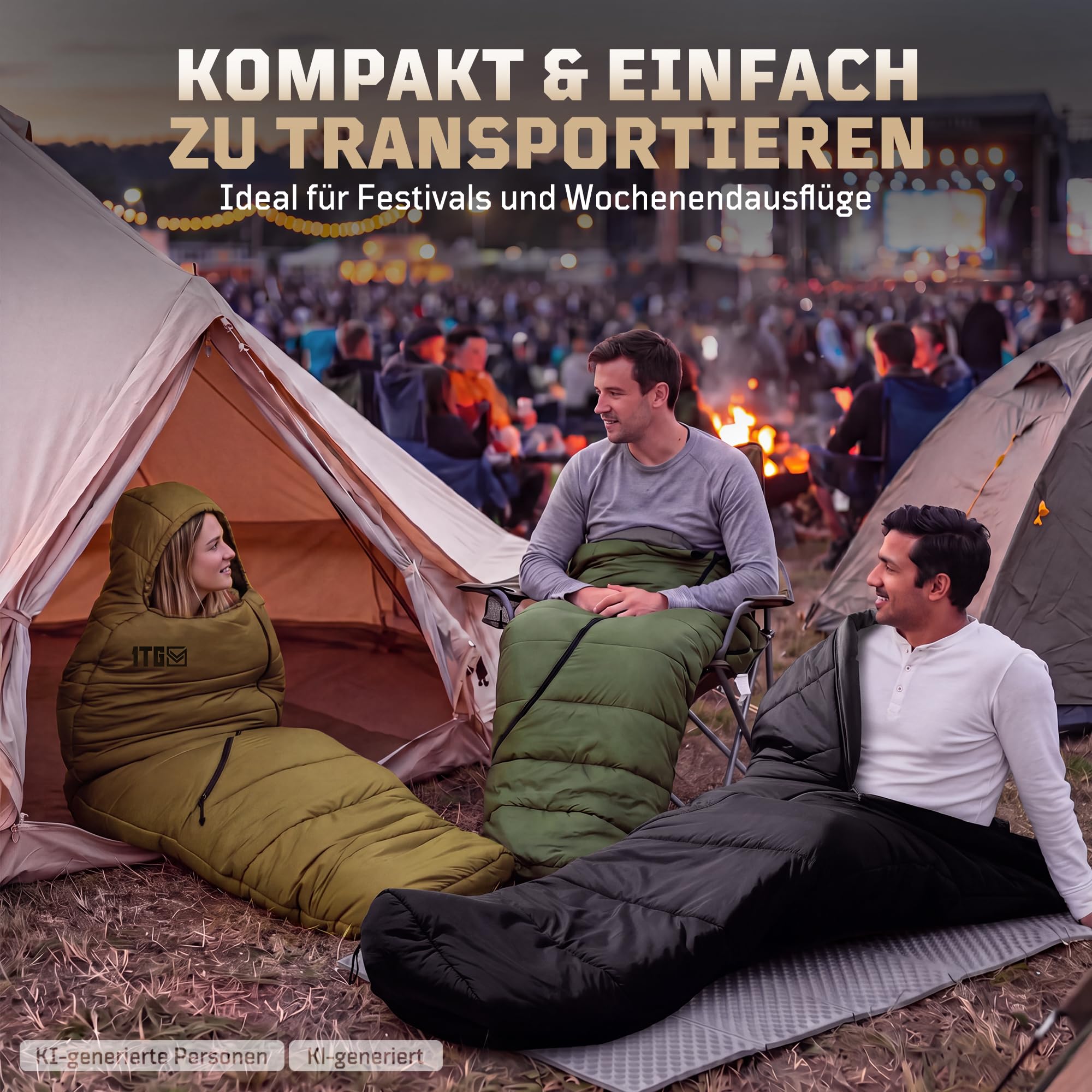 Mumien Schlafsack für Erwachsene 3–4 Jahreszeiten, Kompakt & Winddicht