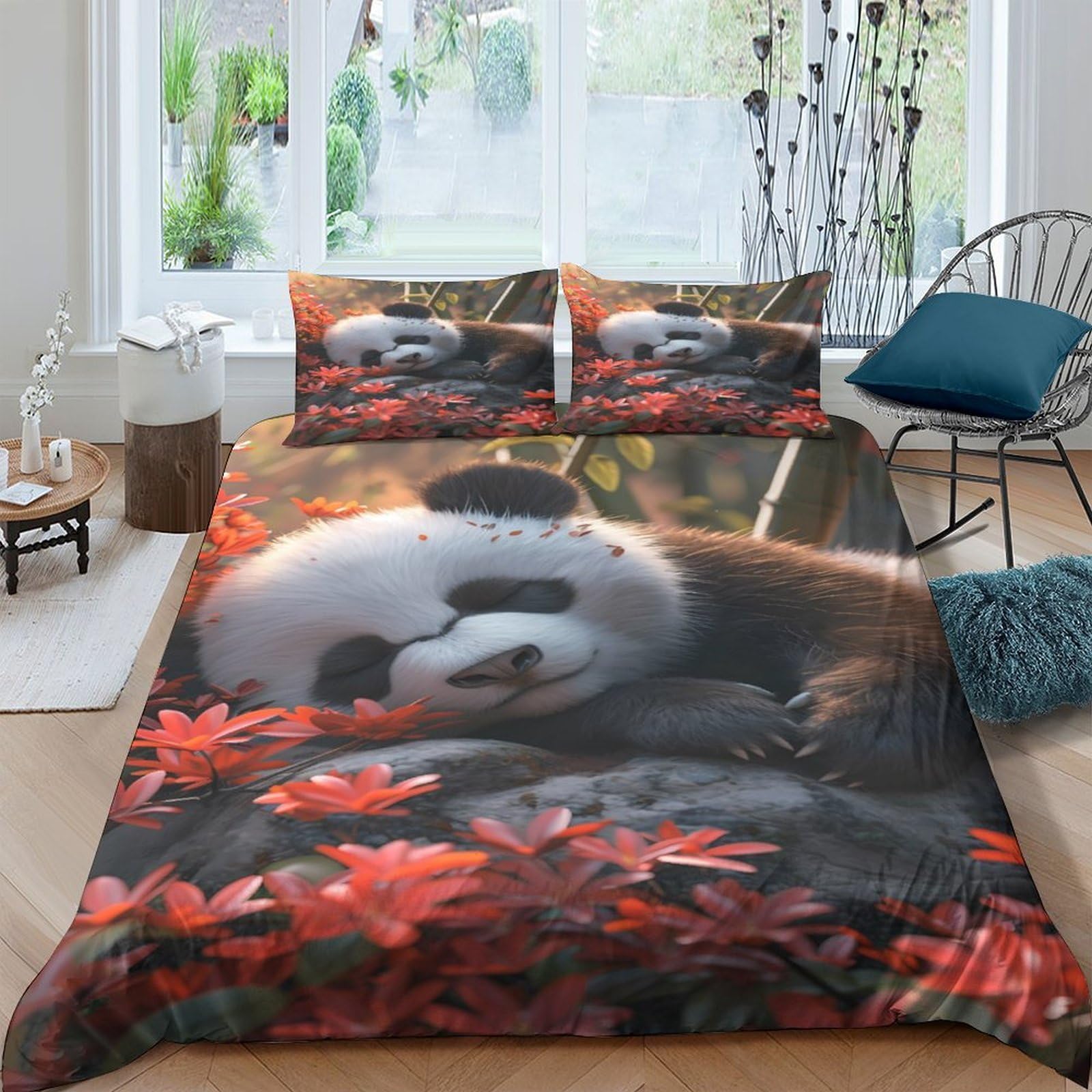 Ctjqhvkz Style-5 3D Printed Panda Forest Fitted Sheet Microfiber Non-Slip Autumn Leaves Mattress Cover For Bedroom Dorm Decor Single（135X200cm）