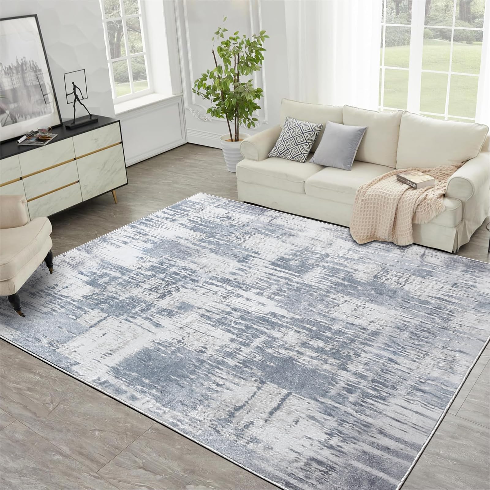 Tinyboy-hbq Alfombra Salon Lavable Pelo Corto Alfombras de Habitacion Antideslizante Suave Alfombras Salon Modernas Grande para Dormitorio (Gris/Azul Claro/Multi, 160 x 200 cm)