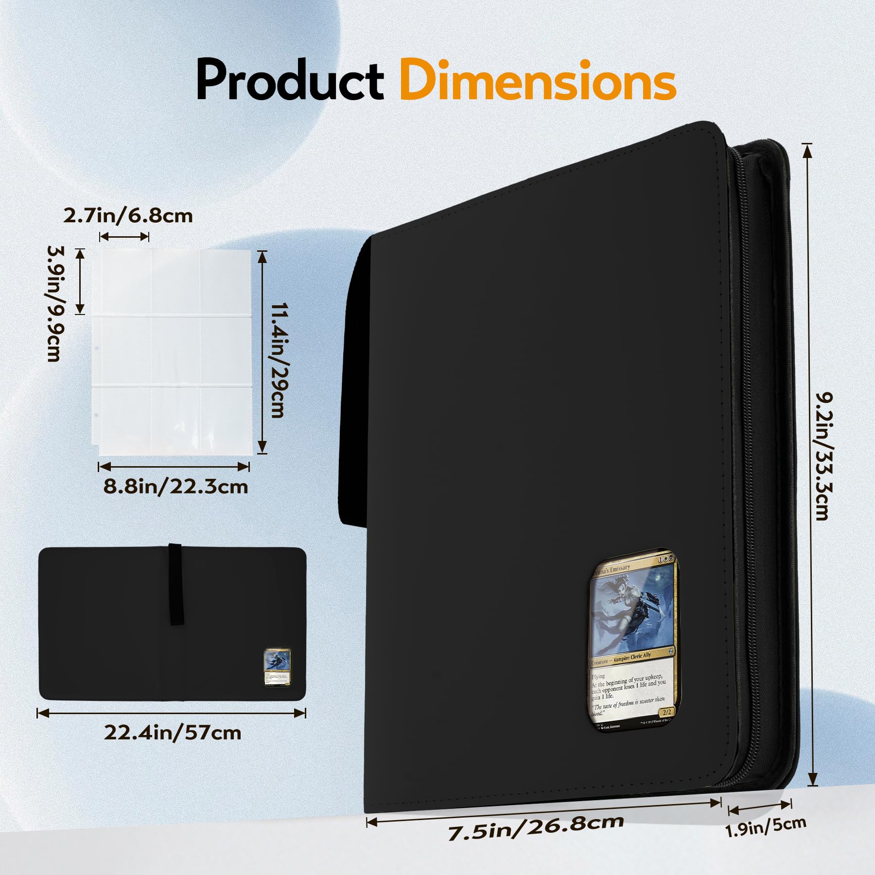 Card Binder 9 Pocket, Trading Card Binder with Clear Window Design, 720 Double Sided Pocket PU Collection Binder, Card Albums for MTG, TCG, and Sports Cards(Black)