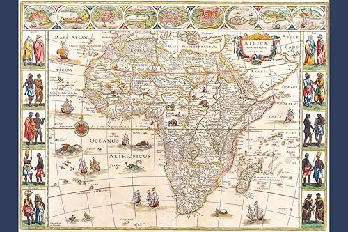 Miniatura 1 de Mapa laminado de África con ciudades y tribus 1644 estilo antiguo vintage mapa del mundo para pared, mapa, arte, ilustración geográfica, destinos de