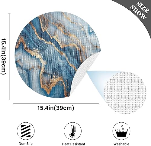 Miniatura 4 de Mantel individual redondo de mármol azul dorado, lavable para mesa de comedor para cocina (talla única x 1)