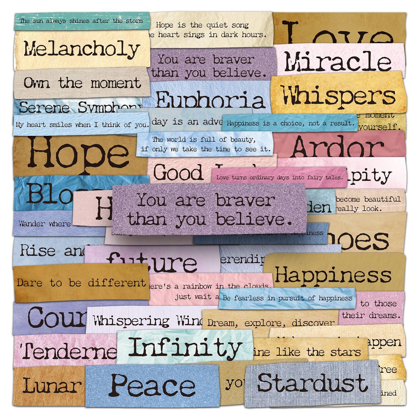 50Pcs Vintage Quote Stickers Positive Word Vinyl Decals for Journals Scrapbooks Planners Laptops and Notebooks Lovers Fans and Sentiment Enthusiasts